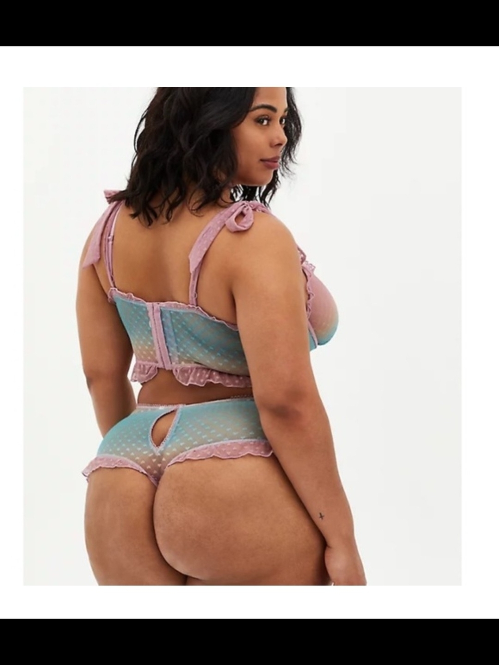 Torrid Sheer Heart Gradient Ruffle Trim Bra & High Waist Thong Panty Set 6x - Picture 2 of 4